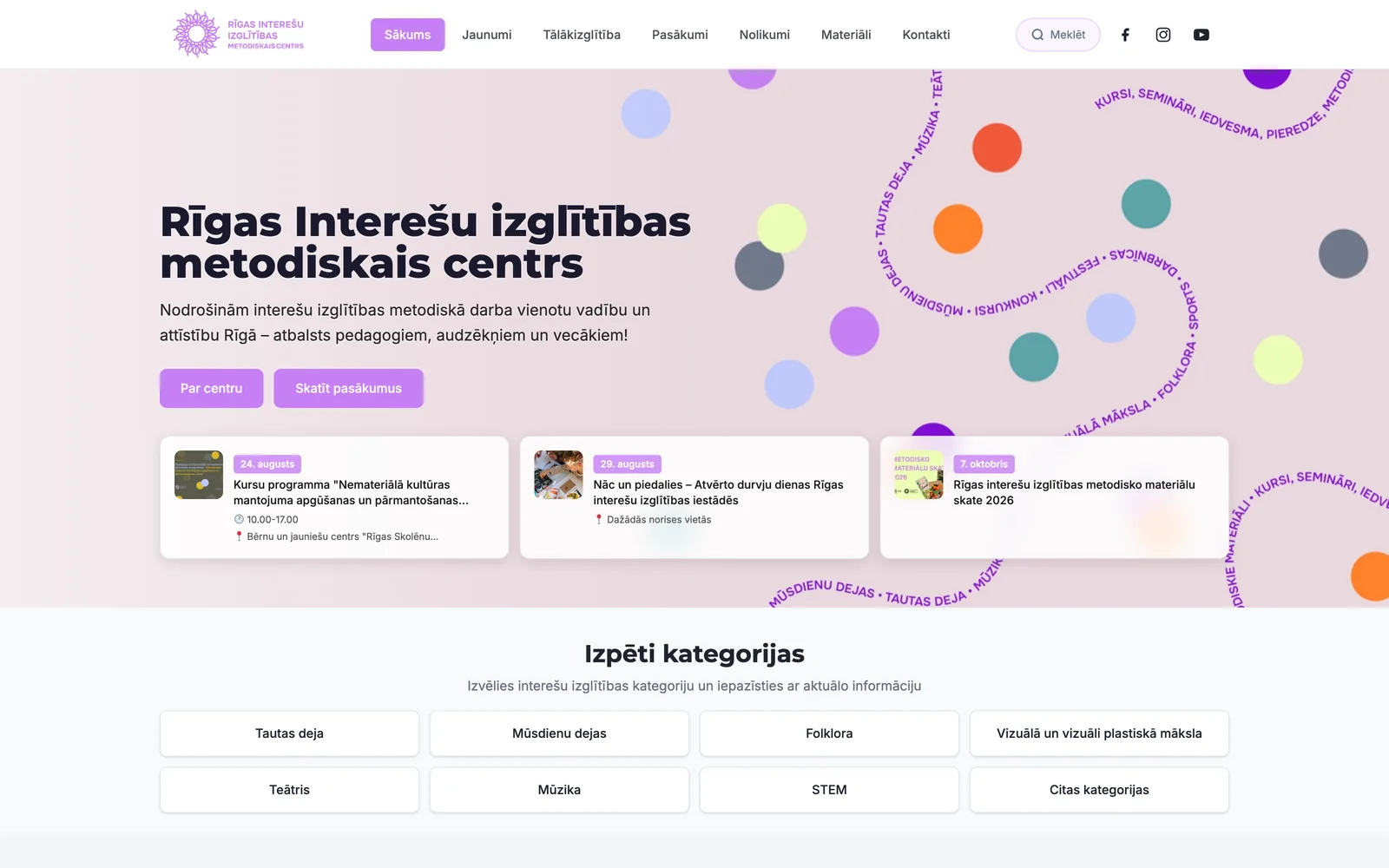 Riga Interest Education Methodological Centre website on desktop